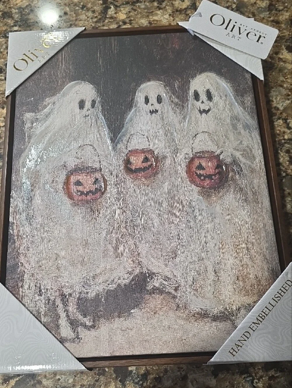Nwt Halloween White Ghosts with Pumpkin Lanterns Wall Art